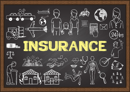 42294175 - doodles about insurance on chalkboard.